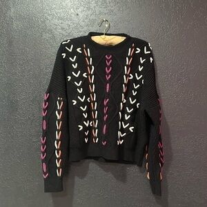 &MERCI Black Multicolored Knit Crew Neck Sweater Size L